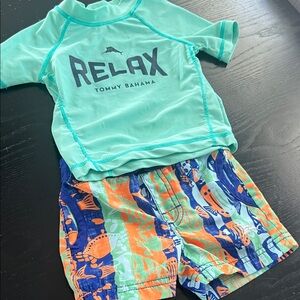 Tommy Bahama Kids Aqua Rashguard and Fish Print bathing suit